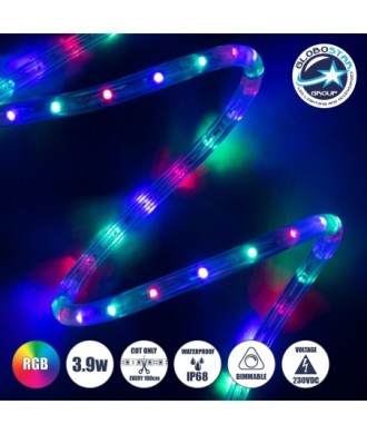 GloboStar® 70607 Φωτοσωλήνας LED DIODE 1m 3.9W-m 36LED-m 117lm-m 360° DC 230V Αδιάβροχος IP68 Πολύχρωμος RGB Dimmable